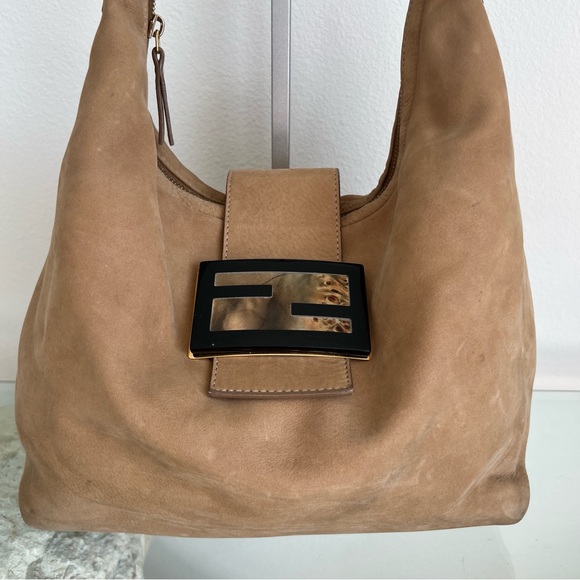 Fendi Mamma Baguette Suede Shoulder Bag – Tortoise & Gold Hardware - Picture 5 of 16